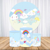 Lofaris Rainbow And Blue Sky Round Birthday Backdrop Kit